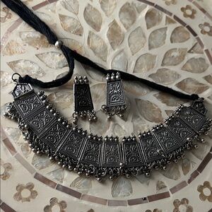 Silver Ethnic Necklace and Earring Set
